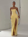 Women's Off Shoulder S-L Fashion Designer Ruched Dresses (Long)