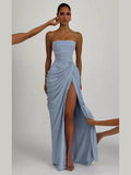 Women's Off Shoulder S-L Fashion Designer Ruched Dresses (Long)