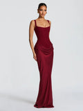 Women's Off Shoulder S-L Fashion Designer Ruched Dresses (Long)
