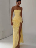 Women's Off Shoulder S-L Fashion Designer Ruched Dresses (Long)