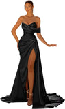Women's Off Shoulder Satin Fashion S-3XL Designer Prom Ball Dresses (Long)