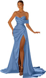 Women's Off Shoulder Satin Fashion S-3XL Designer Prom Ball Dresses (Long)