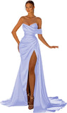 Women's Off Shoulder Satin Fashion S-3XL Designer Prom Ball Dresses (Long)
