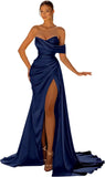 Women's Off Shoulder Satin Fashion S-3XL Designer Prom Ball Dresses (Long)