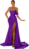 Women's Off Shoulder Satin Fashion S-3XL Designer Prom Ball Dresses (Long)