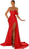 Women's Off Shoulder Satin Fashion S-3XL Designer Prom Ball Dresses (Long)