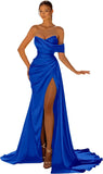 Women's Off Shoulder Satin Fashion S-3XL Designer Prom Ball Dresses (Long)