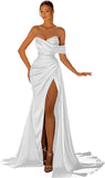 Women's Off Shoulder Satin Fashion S-3XL Designer Prom Ball Dresses (Long)