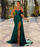 Women's Off Shoulder Satin Fashion S-3XL Designer Prom Ball Dresses (Long)