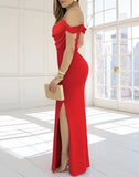 Women's Off Shoulder Split S-2XL Fashion Designer Prom Dresses (Long)