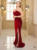 Women's Off Shoulder XS-L Split Sequin Fashion Designer Dresses (Long)-Women's Fashion Designer Dresses-International Women's Clothing