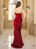Women's Off Shoulder XS-L Split Sequin Fashion Designer Dresses (Long)-Women's Fashion Designer Dresses-International Women's Clothing