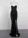 Women's Off Shoulder XS-L Split Sequin Fashion Designer Dresses (Long)-Women's Fashion Designer Dresses-International Women's Clothing