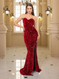 Women's Off Shoulder XS-L Split Sequin Fashion Designer Dresses (Long)-Women's Fashion Designer Dresses-International Women's Clothing