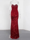Women's Off Shoulder XS-L Split Sequin Fashion Designer Dresses (Long)-Women's Fashion Designer Dresses-International Women's Clothing