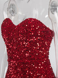 Women's Off Shoulder XS-L Split Sequin Fashion Designer Dresses (Long)-Women's Fashion Designer Dresses-International Women's Clothing
