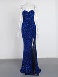 Women's Off Shoulder XS-L Split Sequin Fashion Designer Dresses (Long)-Women's Fashion Designer Dresses-International Women's Clothing