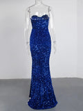 Women's Off Shoulder XS-L Split Sequin Fashion Designer Dresses (Long)-Women's Fashion Designer Dresses-International Women's Clothing