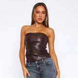 Women's Off Shoulders Fashion Designer Crop Top S-L Singlets-Women's Tops Fashion Designer Singlets-Dark Brown-Women&#x27;s fashion designer plus size clothes