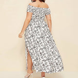 Women's Off Shoulders Fashion Designer Split Floral L-4XL Long Dresses (Plus Size)-