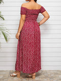 Women's Off Shoulders Fashion Designer Split Floral L-4XL Long Dresses (Plus Size)-