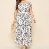 Women's Off Shoulders Fashion Designer Split Floral L-4XL Long Dresses (Plus Size)-Women's Fashion Designer Plus Size Dresses