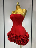 Women's Off Shoulders Flower Fashion Designer Ruffled XS-L Dresses (Short)
