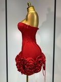 Women's Off Shoulders Flower Fashion Designer Ruffled XS-L Dresses (Short)