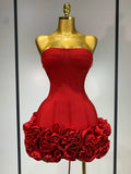 Women's Off Shoulders Flower Fashion Designer Ruffled XS-L Dresses (Short)
