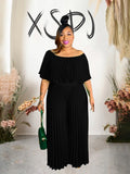 Women's Off Shoulders Pleated L-4XL Fashion Designer Jumpsuits (Plus Size)