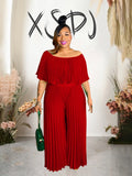Women's Off Shoulders Pleated L-4XL Fashion Designer Jumpsuits (Plus Size)