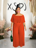 Women's Off Shoulders Pleated L-4XL Fashion Designer Jumpsuits (Plus Size)