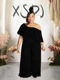 Women's Off Shoulders Pleated L-4XL Fashion Designer Jumpsuits (Plus Size)