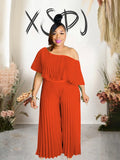 Women's Off Shoulders Pleated L-4XL Fashion Designer Jumpsuits (Plus Size)