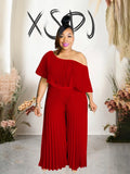 Women's Off Shoulders Pleated L-4XL Fashion Designer Jumpsuits (Plus Size)