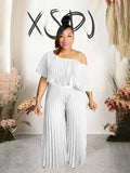 Women's Off Shoulders Pleated L-4XL Fashion Designer Jumpsuits (Plus Size)