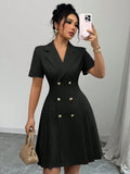 Women's Office Double Breasted Fashion Designer Mini S-2XL Dresses (Short)