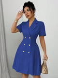 Women's Office Double Breasted Fashion Designer Mini S-2XL Dresses (Short)