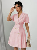 Women's Office Double Breasted Fashion Designer Mini S-2XL Dresses (Short)