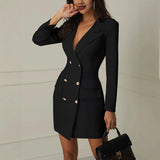 Women's Office S-3XL Fashion Designer Double Breasted Mini Dresses (Short)