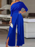 Women's One Shoulder Asymmetrical Ruffled Fashion Designer Jumpsuits-Women's Fashion Designer Rompers / Jumpsuits