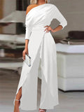 Women's One Shoulder Asymmetrical S-2XL Fashion Designer Jumpsuits-Women's Fashion Designer Rompers / Jumpsuits-WHITE-Women&#x27;s fashion designer plus size clothes