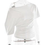 Women's One Shoulder Crop Loose S-L Top Ruched Fashion Designer T-Shirts