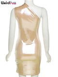 Women's One Shoulder Fashion Designer Stretchy Shiney Dresses (Short)