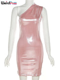 Women's One Shoulder Fashion Designer Stretchy Shiney Dresses (Short)