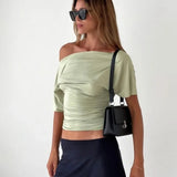 Women's One Shoulder S-L Crop Tops Lace Fashion Designer T-Shirts