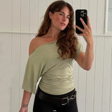 Women's One Shoulder S-L Crop Tops Lace Fashion Designer T-Shirts