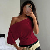 Women's One Shoulder S-L Crop Tops Lace Fashion Designer T-Shirts