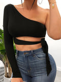 Women's One Shoulder S-XL Fashion Designer Wrap One Long-Sleeve Tops
