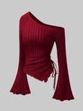 Women's One Shoulder Tops Fashion Designer Ribbed Knitted XS-XL Cardigans